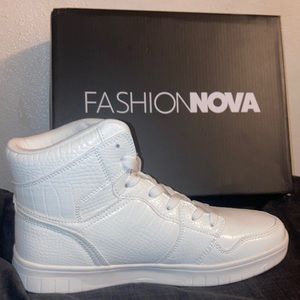 Fashion Nova White Print High Tops
